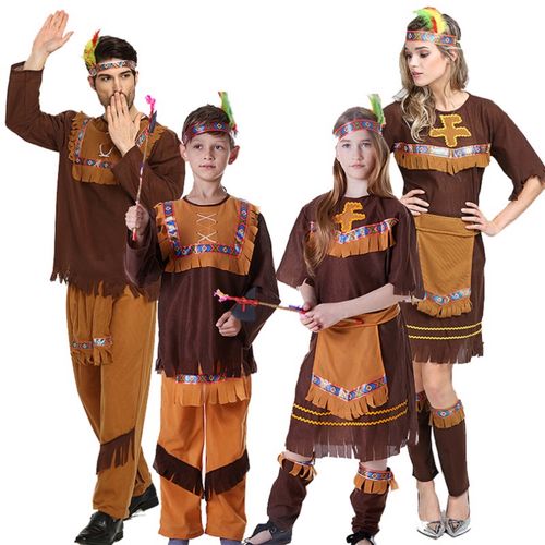 万圣节亲子服装cosplay成人印第安女儿童野人男土著人非洲原始人