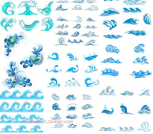 90款蓝色海浪波浪花纹样海洋冲浪花标志logo设计矢量图案素材a814