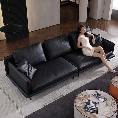 真皮沙发小户户型头层牛皮现代简约客厅黑色高端轻奢皮艺沙发