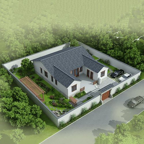 农村中式三合院自建房屋设计图纸房子设计小洋房别墅案例效果图
