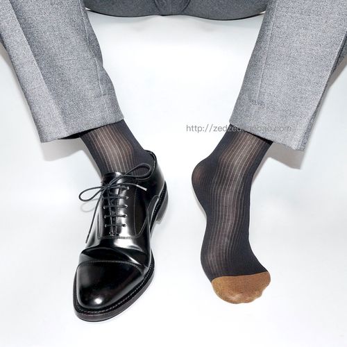 【2双】条纹金脚趾锦纶丝袜男士超薄丝滑正装商务绅士膝下高筒袜
