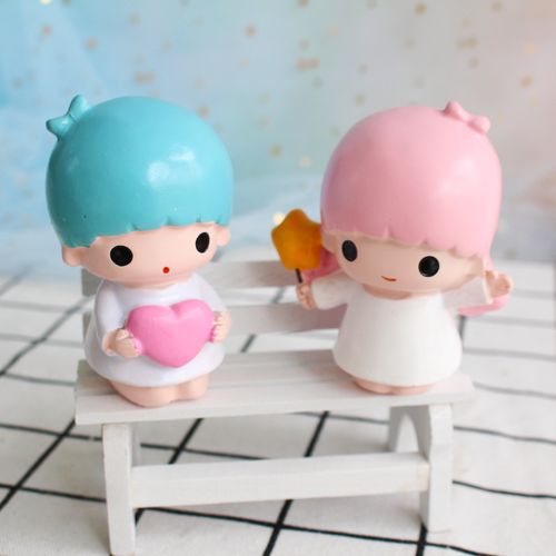 双子星座情侣天使娃娃生日蛋糕装饰 儿童主题甜品台烘焙摆件公仔