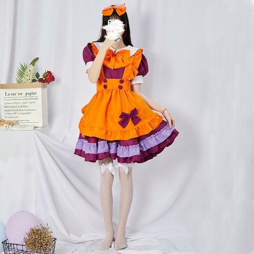 日本动漫女佣女仆装 cosplay橙色萝莉洛丽塔公主裙餐厅工作服装