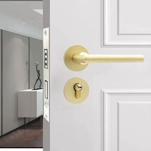 氧化铝分体锁锁图金色门锁太空铝木门锁家用磁吸静音卧室门锁