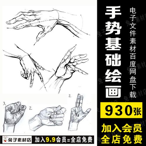 b20手势速写画法人体手部绘画临摹美术临摹素材线稿动画绘画教程