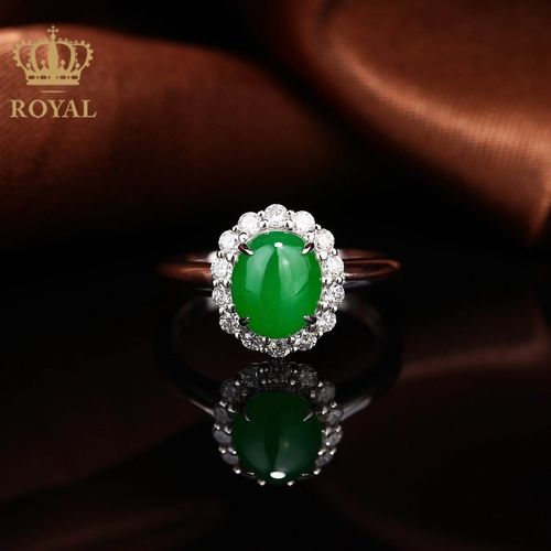 royalpick翡翠戒指蛋面缅甸a货女戒满绿种色镶钻石18k金送人妈老婆