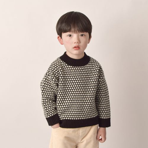【100%羊毛】儿童毛衣男童羊毛衫黑点图案中大童韩版洋气宝宝新款
