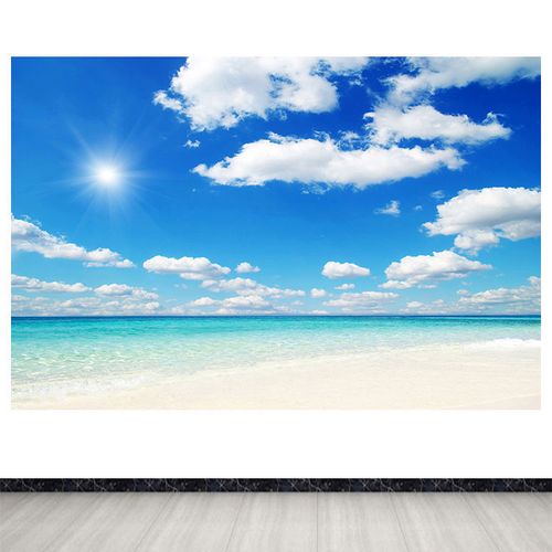 蓝天白云阳光沙滩客厅卧室墙贴装饰画海滩大海图海岸自粘壁画定制