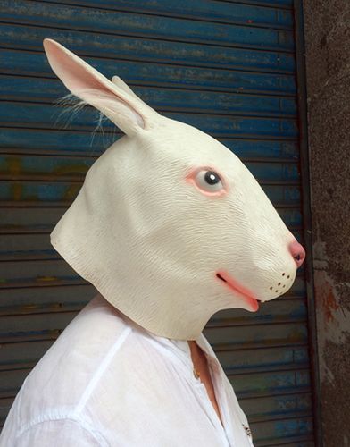 可爱兔头面具 长耳纹理灰兔子头套动物面具 婚纱摄影表演道具模特
