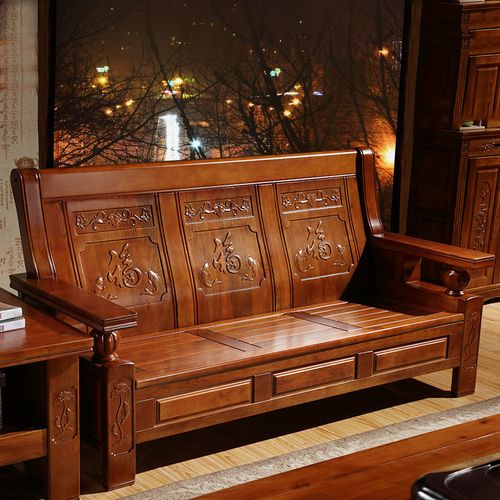 新中式实木沙发组合香樟木客厅仿古贵妃储物冬夏两用三人木质家具