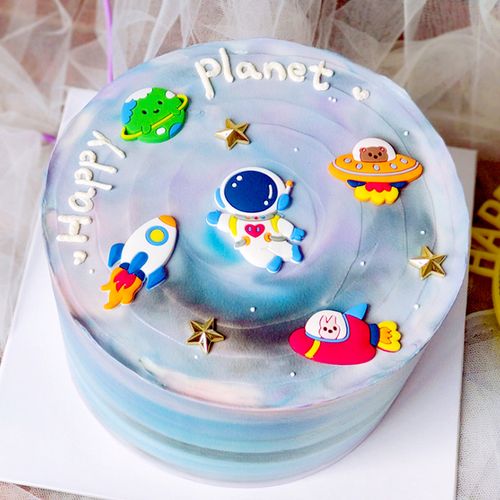 银河系宇宙主题儿童蛋糕装饰品摆件宇航员小火箭星球烘焙生日插牌