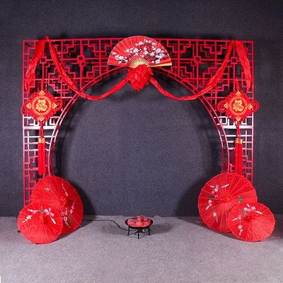 中式婚礼道具中国风现场布置中华门铁艺屏风结婚舞台t台装饰摆件