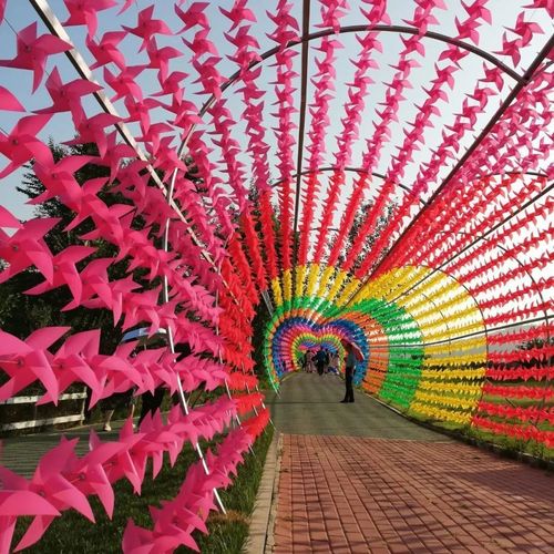 风车装饰户外旋转塑料幼儿园景区串地彩色风车