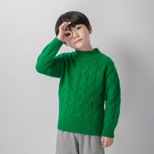 【100%羊毛】男童绿色麻花图案毛衣儿童羊毛衫加厚秋冬款洋气上衣