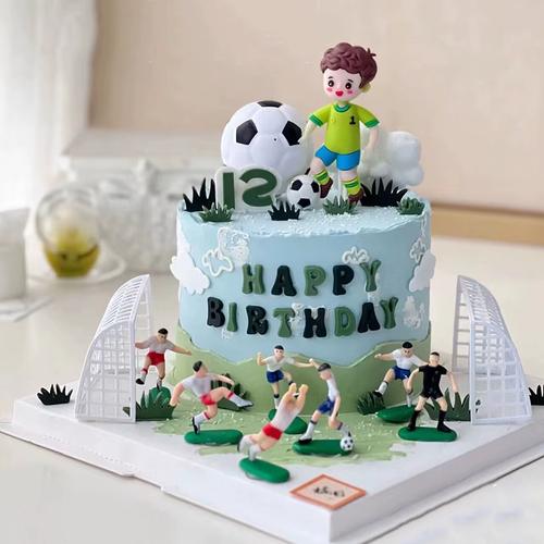 足球主题儿童生日蛋糕装饰踢足球男孩软胶插件生日快乐烘焙插牌