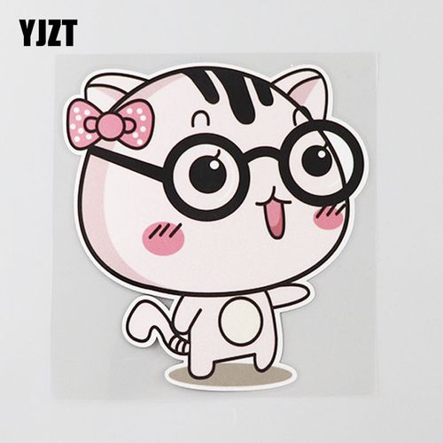 yjzt 个性创意汽车贴纸可爱戴眼镜猫咪装饰玻璃车贴 cs0762
