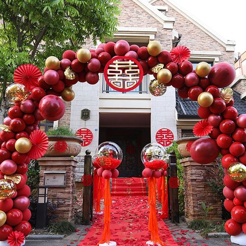 结婚气球场景布置户外拱门装饰婚礼农村开业门口婚庆室外院子浪漫