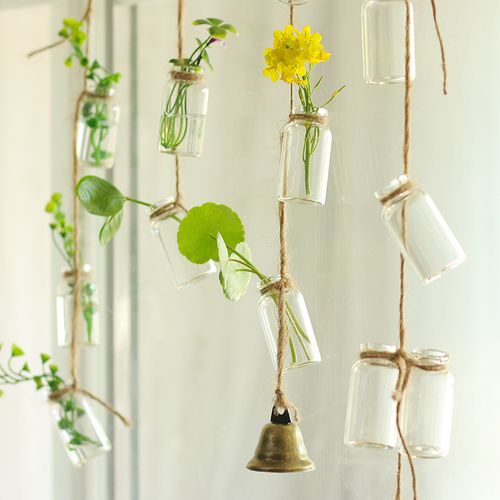 玻璃瓶串装饰小吊坠墙上壁饰创意挂件门帘水培绿萝植物花器风铃