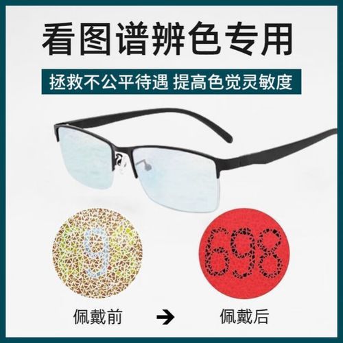 专用眼镜色盲色弱眼镜送检测图 半透明半框 红绿色弱用镜盒布 测试卡