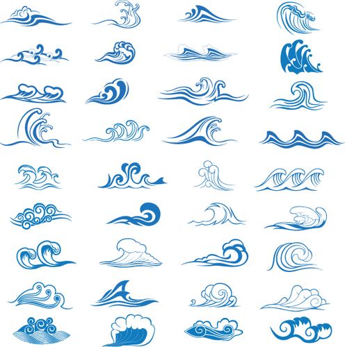 手绘蓝色波浪图形 海浪 波浪花纹图案元素 ai格式矢量设计素材