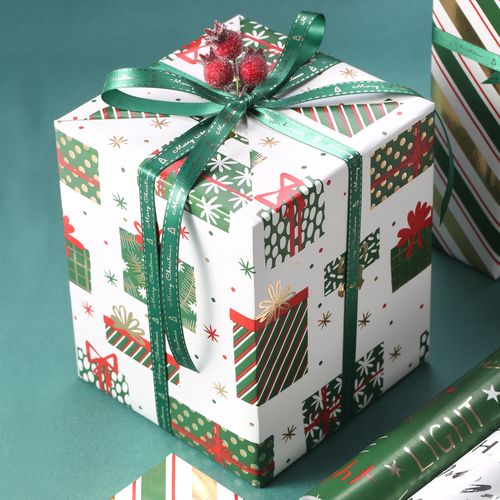 超大礼物白绿包纸装饰礼品圣诞节手工diy节日包装纸