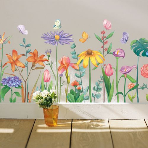 墙贴植物热带叶子墙围踢脚线装饰贴纸画自粘水彩手绘风格墙画ins