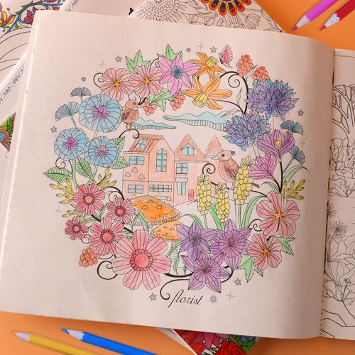小学生秘密花园涂色画本儿童涂画册成年大人减解压填色图画绘画本