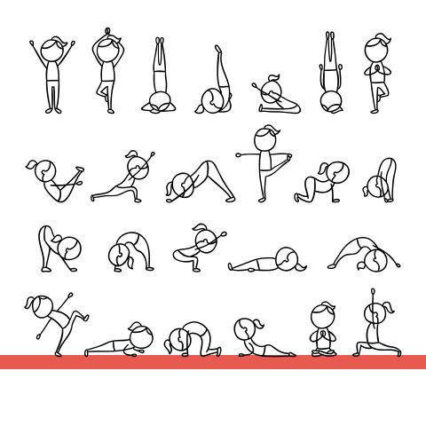 可爱卡通小人瑜伽体式动作墙贴画yoga养生馆健身房镂空装饰墙贴纸
