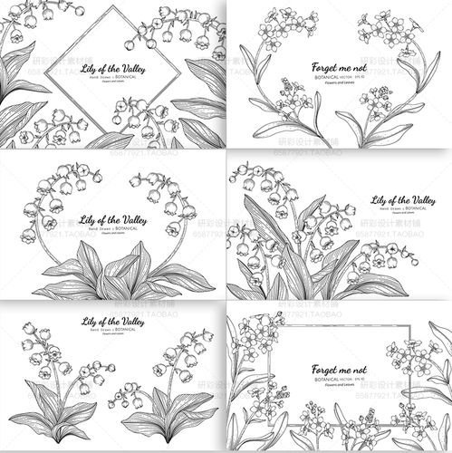黑白线描线稿风铃花卉手绘素描花朵植物叶子生日订婚礼背景ai素材