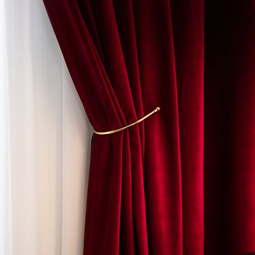 遮光 丝绒轻奢后现代北欧风酒红色 丝绒窗帘布遮光 卧室窗帘定制