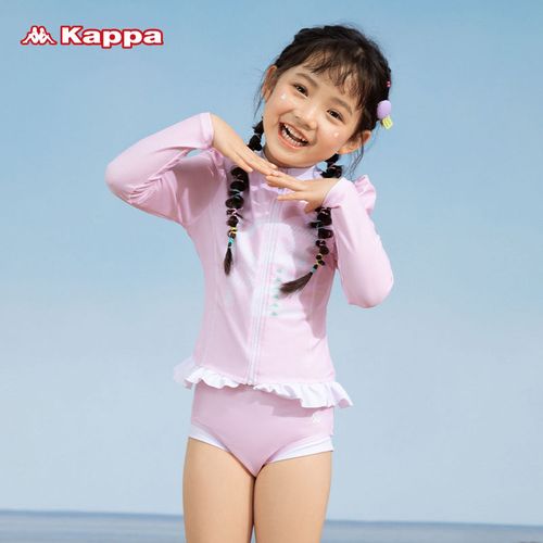 kappa儿童泳衣女童中大童新款分体女防晒小公主三角可爱游泳装备
