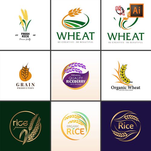 水稻大米稻穗稻谷麦子小麦麦穗粮食logo图标ai矢量设计素材