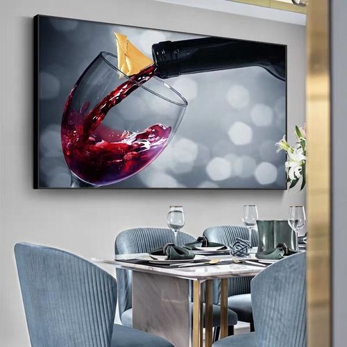 餐厅装饰画饭厅厨房挂画金属有框画现代简约冰晶玻璃画单幅墙壁画