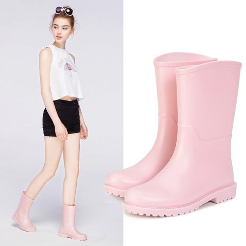 新款粉色女靴子中筒雨鞋女款夏季水鞋成人防水防滑时尚款外穿雨靴