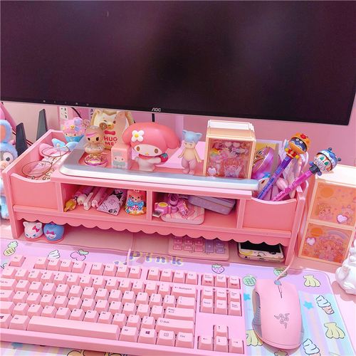 粉色少女心桌面花边电脑置物架收纳架笔记本桌子整理学生收纳架