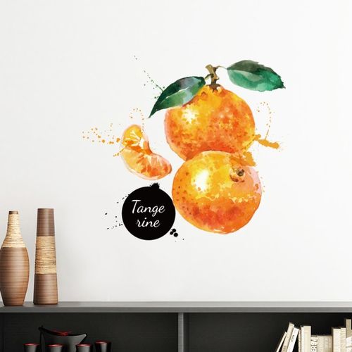 柑橘水果美味健康水彩画墙贴壁纸房间贴花