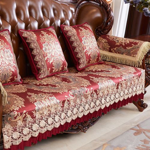 欧式沙发垫套罩四季通用客厅奢华家用红色布艺防滑皮沙发坐垫