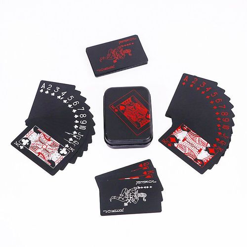 牌魔术飞牌不透光扑克牌pvc塑料创意防水纯黑魔术花切花 铁盒装红配白