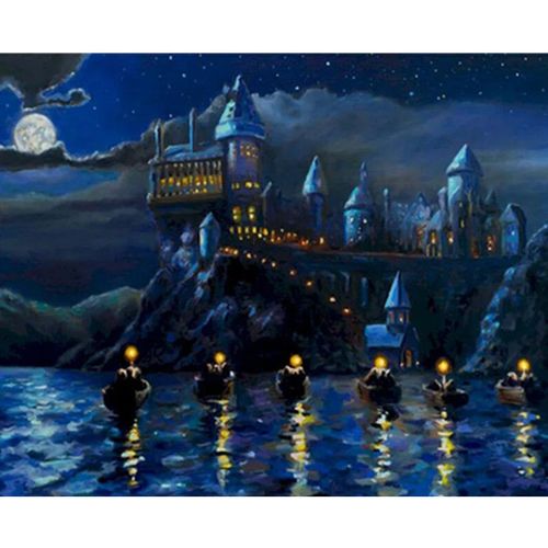 霍格沃茨的夜晚diy数字油画高颜值浪漫星空城堡装饰画手绘填色画