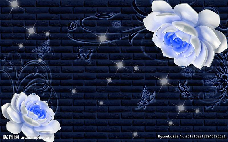 唯美梦幻蓝色花瓣背景墙图片
