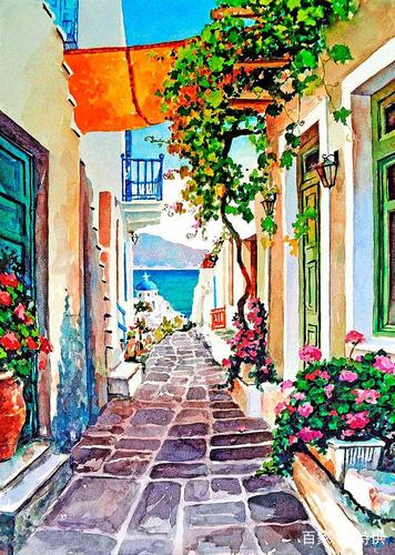 唯美的希腊田园风光水彩画:来自希腊画家pantelis zografos