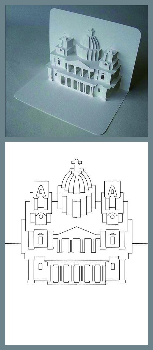 圣保罗教堂 立体卡纸 纸雕 贺卡 图纸 a4