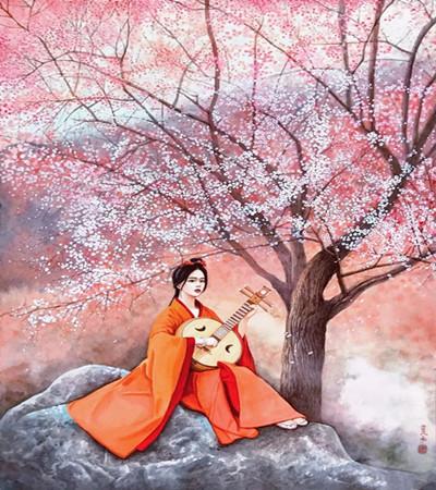 水彩古风插画教程:樱花树下樱花在很多人心目中都是浪漫的代表,古往今
