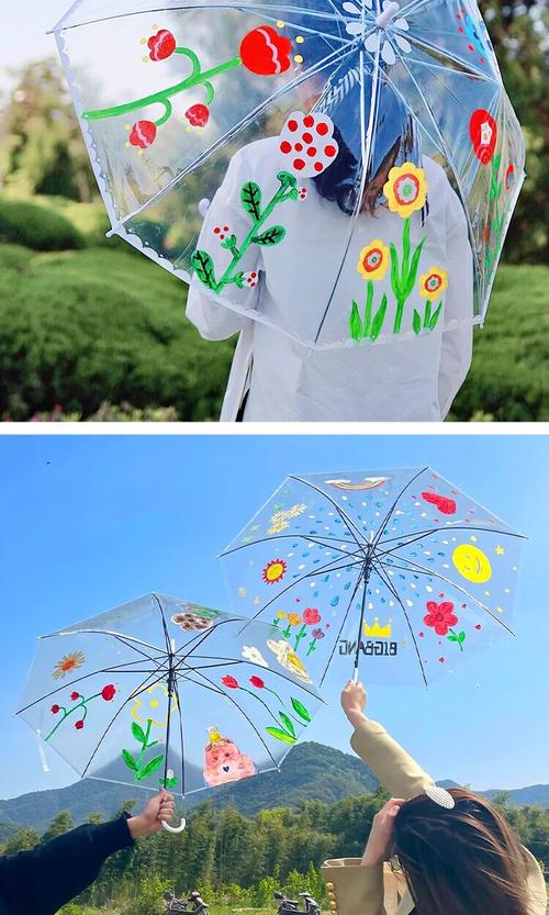 透明雨伞女生透明雨伞幼儿园儿童手工diy绘画涂鸦伞暖场活动小清新