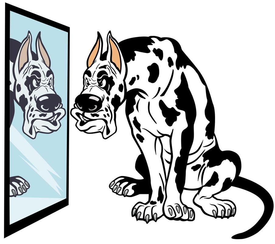 动漫大丹狗,卡通狗看镜子,大丹犬的品种,在白色背景上孤立的矢量图片
