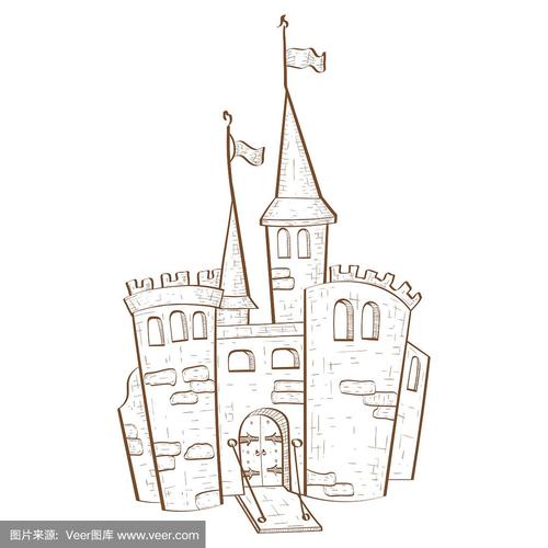 中世纪的城堡.手绘草图