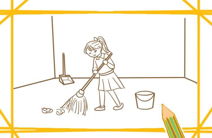 帮妈妈做家务扫地的女孩简笔画怎么画做家务的妈妈简笔画打扫卫生的小