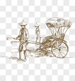 民国初期黄包车矢量素材pngai手绘穿旗袍站立的美女插画元素pngpsd海