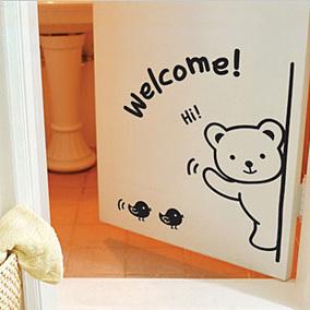 欢迎光临 卡通可爱小熊玻璃门贴 橱窗贴 墙面上贴纸画韩国创意diy