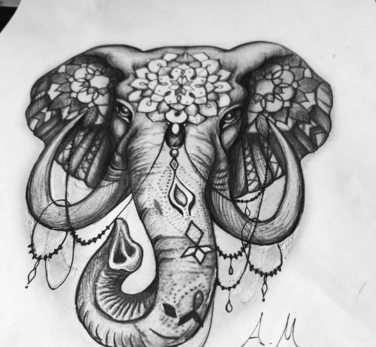 大象纹身图片_手稿手臂欧美写实习俗字符动物宗教纹身图案